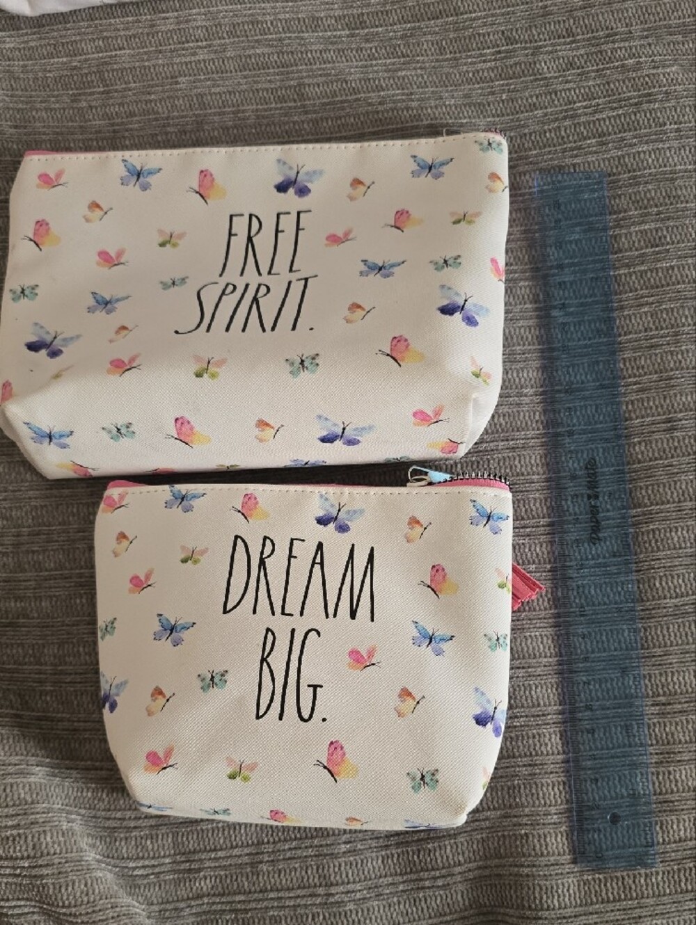 Free Spirit & Dream Big White Butterfly Cosmetic Bags - Set of 2 - Picture 2 of 3